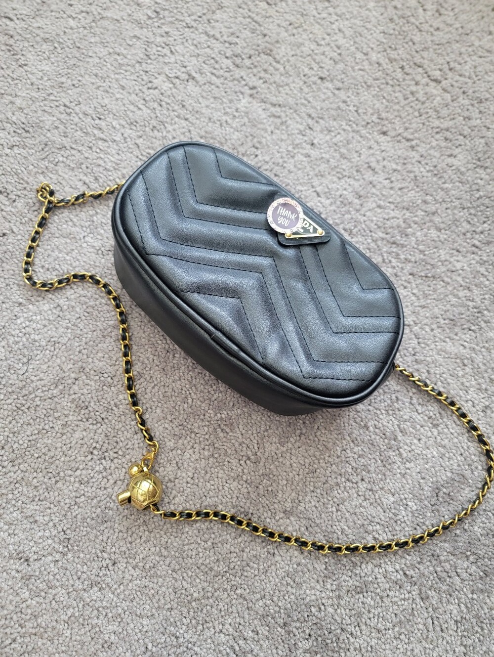 Black Quilted Waist Bag with Gold Chain Strap - Unbranded